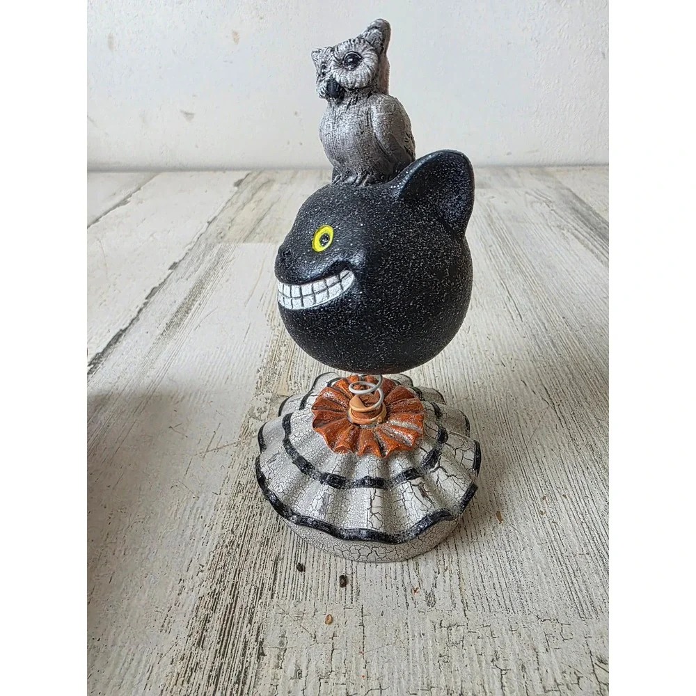 Glitter bobblehead cat owl Halloween crackle statue figurine decor